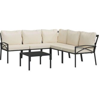 vidaXL Juego De Muebles De Jard&iacute;n 6 Piezas Acero Y Cojines Color Arena Vidaxl