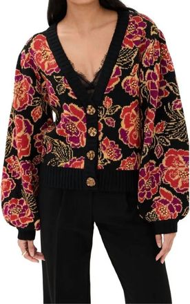 Farm Rio Shiny Chita Knit Cardigan In Black