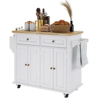 Soges Isla de cocina Carro de cocina Aparador Buffet Bar Estante grande Toallero con ruedas Especiero 2 cajones Mueble con 2 puertas - Soges