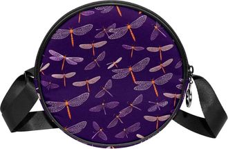 Generic Circle Crossbody Bag for Women, Dragonflies Small Sling Bag Daypack with Zipper Adjustable Shoulder Straps Casual Ladies Girls Round Purse