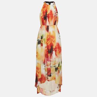 Alice & Olivia Alice + Olivia Multicolour Chiffon Leather Trim Maxi Dress
