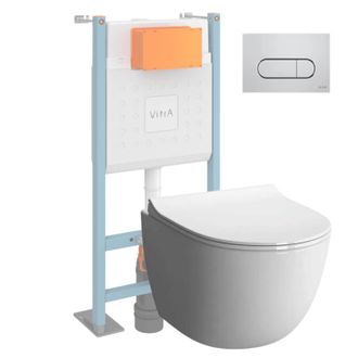 Vitra Inodoro Suspendido Compacto Vitra Sento Blanco + Estructura Autoportante V-fix Core + Placa Redonda Cromado