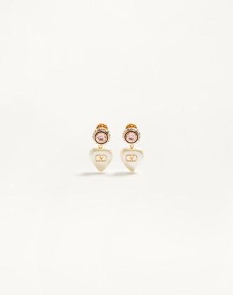 Valentino Garavani VLogo Signature Earrings In Metal, Enamel, Pearls And Crystals Woman GOLD/CREAM UNI