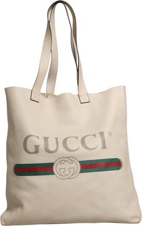 Gucci White Web Sherry Logo Print Tote Womens Bag (Pre-Owned)
