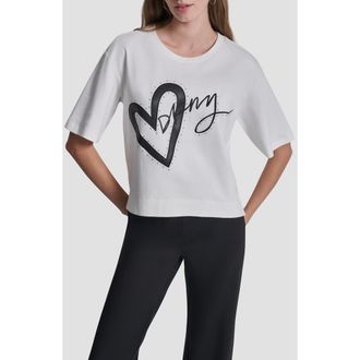 DKNY Stud Heart Appliqu&eacute; T-Shirt in White at Nordstrom, Size X-Small