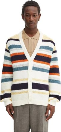 Maison Kitsun&eacute; Truien & Vesten, Heren, Veelkleurig, XL, Katoen, Gebreide Cardigan met Strepen