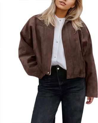 Generic Womens Faux Suede Jacket Pilot Bomber Jacket Long Sleeve Oversized Streetwear Coat with Zip Button Closure Winter Loose Fit Coat Fall Autumn Outerwear