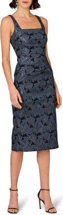Aidan Mattox Metallic Floral Jacquard Cocktail Midi Dress in Black/navy at Nordstrom, Size 4