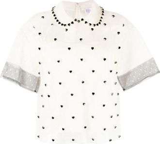 Red Valentino crystal-embellished silk blouse - women - Silk/Polyester/Polyamide - 42 - Neutrals