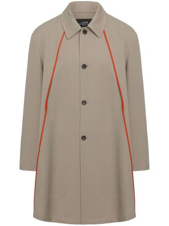 Shanghai Tang piped-trim trench coat - men - Wool - 46 - Neutrals