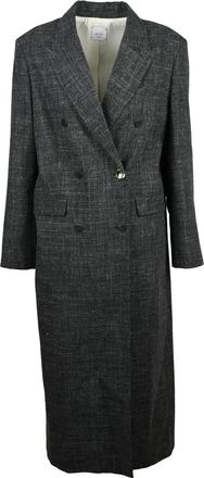 Alysi Grey Wool-Linen Blend Double-Breasted Long Coat