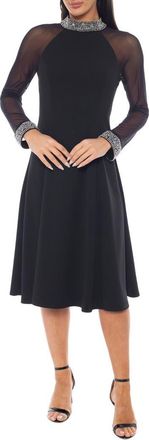 OLEG CASSINI Beaded Mock Neck Cuff A-Line Dress in Black at Nordstrom Rack, Size Medium