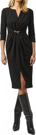 Joseph Ribkoff Ruched Front Slit V-Neck Sheath Dress In Black