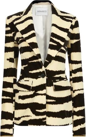 Nina Ricci Jassen, Dames, Veelkleurig, 2Xs, Katoen, Zebra-Print Tailored Blazer