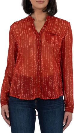 Kut from the Kloth Jasmine Chiffon Button-Up Shirt in Inca Clay/Ivory at Nordstrom, Size X-Small