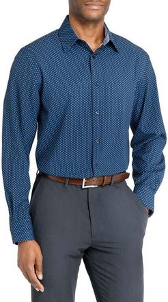 W.R.K Regular Fit Dash Print Performance Dress Shirt in Navy at Nordstrom, Size 15.5