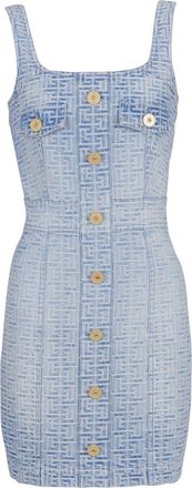 Balmain all-over monogram dress - women - Cotton - 36 - Blue