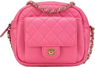 Chanel Pre-owned Quilted Caviar CC Day Camera Bag - Dames - Vintage Schoudertas - Roze - ONE Size - Leer - Vintage