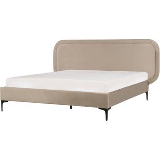 Beliani Beliani - Cama Moderna Con Somier De Terciopelo Beige 140 X 200 Cm Suzette