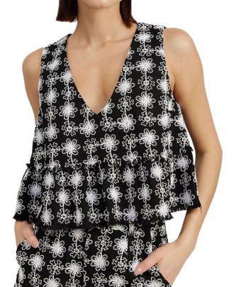 En Saison Elsie Embroidered Tweed Peplum Top In Black
