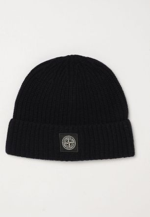 Stone Island Berretto beanie in lana a coste con patch logo Compass