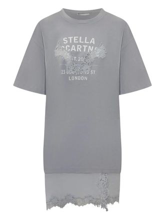 Stella McCartney Katoenen mini-jurk verfraaid met kant - Grijs