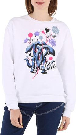 Roberto Cavalli Ladies Optical White Floral Bouquet Rc Logo Sweatshirt, Size X-Small