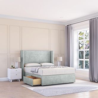 Sloomy Devonshire Naples Wingback Bed Set, 2 Drawers & 54 Floor Standing Headboard in Silver | Size: Super King