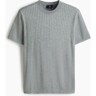 H&M Slim Fit Knitted T-shirt in Grey Marl at Nordstrom, Size Large
