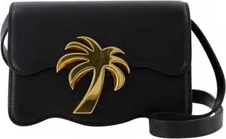 Palm Angels Zwarte leren schoudertas met zakken - Dames - Schoudertassen - Zwart - ONE Size - Leer - Tassen