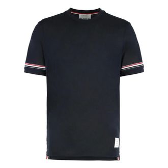 Thom Browne T-Shirts, male, Blue, M, Lightweight Cotton Short Sleeve Striped Tee