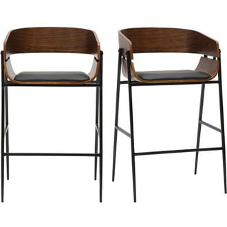 Miliboo Sgabelli da bar design in legno scuro e metallo nero (set di 2) WESS
