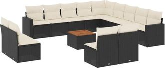 vidaXL Set De Sof&aacute;s De Jard&iacute;n Y Cojines 14 Pzas Rat&aacute;n Sint&eacute;tico Negro Vidaxl