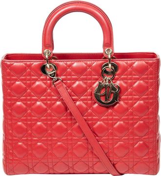 Dior Red Cannage Lambskin Leather Large Lady Dior Zip, Never Carried (Authentic Pre-Loved)
