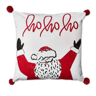 Tag Ho Ho Ho Santa Throw Pillow Multicolor Cotton Christmas Decor in White at Nordstrom, Size Medium
