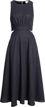 Reiss Hazel Cutout Detail Linen & Cotton Dress in Navy at Nordstrom, Size 14 Us