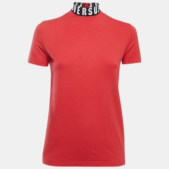 Versus Red Cotton Logo Detailed High Neck T-Shirt XS