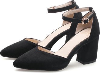 Generic Womens Pointed Toe Ankle Strap Bridal Heels-Chunky Heel for Wedding Party,Black,7.5 UK