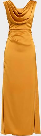 Theia Blair Cowl-Neck Draped Gown