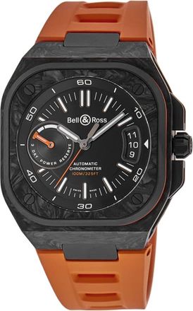 Bell & Ross BR-X5 Carbon Orange Limited Edition 41mm Black Dial Rubber Strap Mens Watch BRX5R-BO-TC/SRB