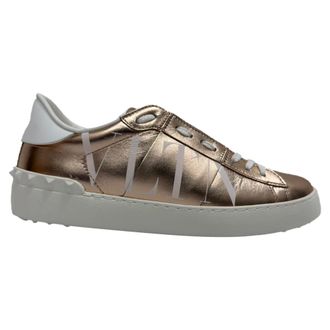 Valentino Pre-owned Womens Garavani VLTN Studded Sneakers in Metallic Gold Leather - Size 38.5 EU/IT
