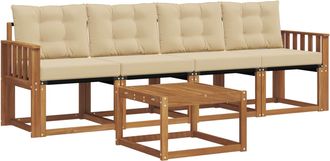 vidaXL Conjunto De Sof&aacute;s De Exterior 5 Uds. Natural Y Beige Vidaxl