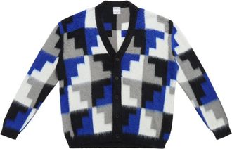 Marcelo Burlon AOP Damier Cross cardigan - men - Mohair/Polyamide/Acrylic - L - Blue