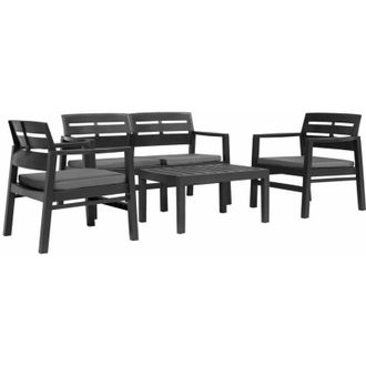 vidaXL Juego De Muebles De Jard&iacute;n 4 Piezas Pl&aacute;stico Gris Antracita Vidaxl