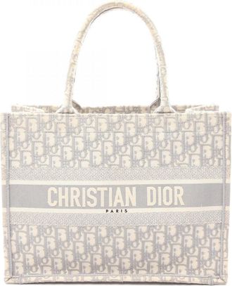 Dior Gray White Canvas Handbag Tote Bag (Pre-Owned)