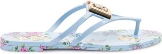 Dolce & Gabbana Floral Thong Sandalen - Dames - Slippers - Blauw - 38 EU - Schoenen