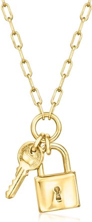 RS Pure by Ross-Simons Italian 18kt Gold Over Sterling Lock and Key Paper Clip Link Necklace