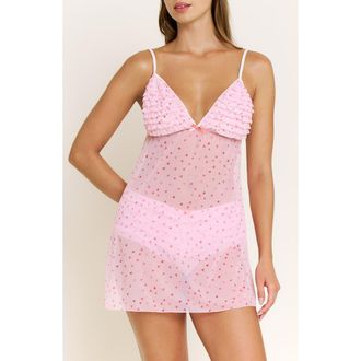 Honeydew Intimates Rumba Floral Ruffle Sheer Chemise in Marzipan at Nordstrom, Size X-Small