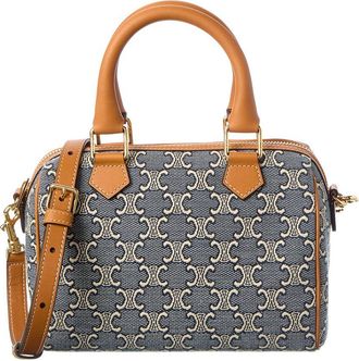 Celine Celine Boston Small Triomphe Jacquard Canvas & Leather Shoulder Bag