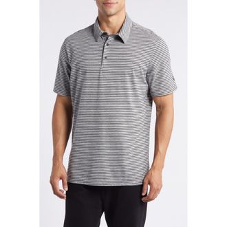 AG - Adriano Goldschmied Bryce Stripe Cotton Polo in Heather Grey/True Black at Nordstrom Rack, Size Xx-Large